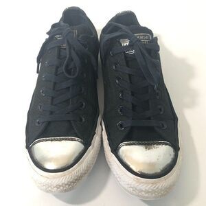 CONVERSE Sneaker Women's Size 8 Black All Star Low Top Brush-Off Leather Toecap